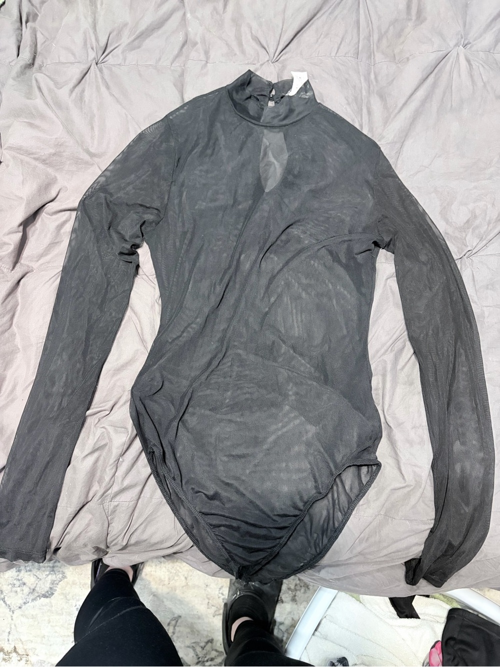 KTOO Black Sheer Mesh Long Sleeve Bodysuit – Size L – Y2K
